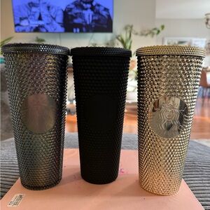 Starbucks Studded Tumbler Lot Black Gold Silver Metallic Cups